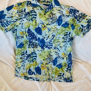 Floral Hawaiian Shirt in Blue and Green